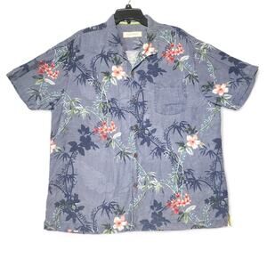 Tommy Bahama Silk Shirt Blue Floral Short Sleeve Hawaiian BBQ Mens Size XXL